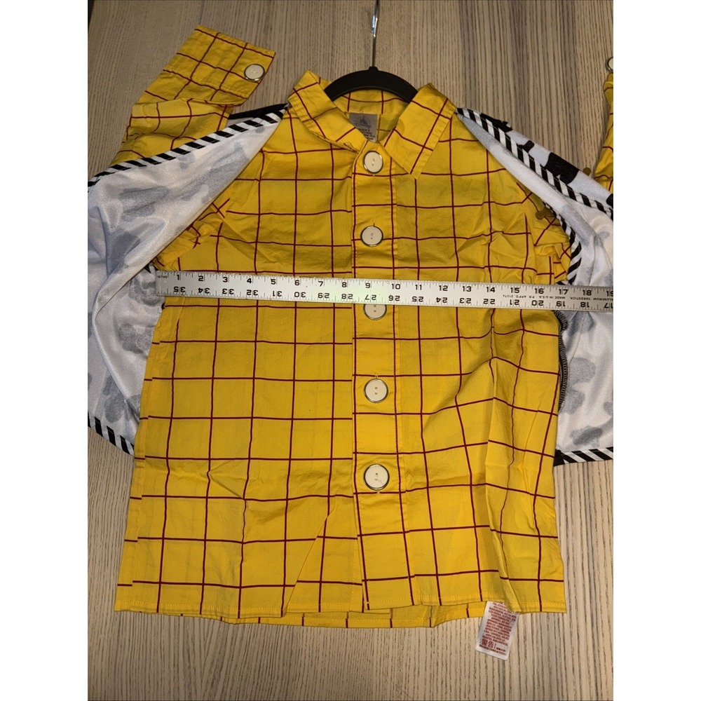 Disney Store Woody Costume Yellow Grid Shirt Cow Print Vest Size Kid - Picture 7 of 7